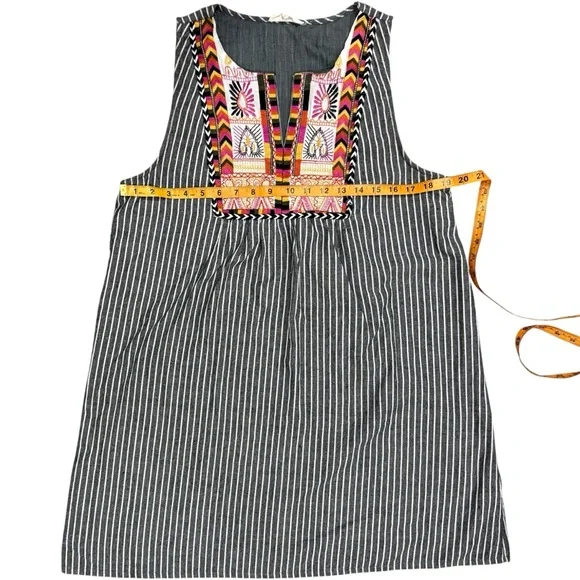 Entro Boho Striped Mini Dress with Colorful Embroidery - Size L - Picture 5 of 6